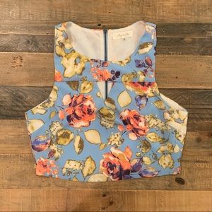 Sugarlips Crop Top in Blue and Pink Floral Pattern
